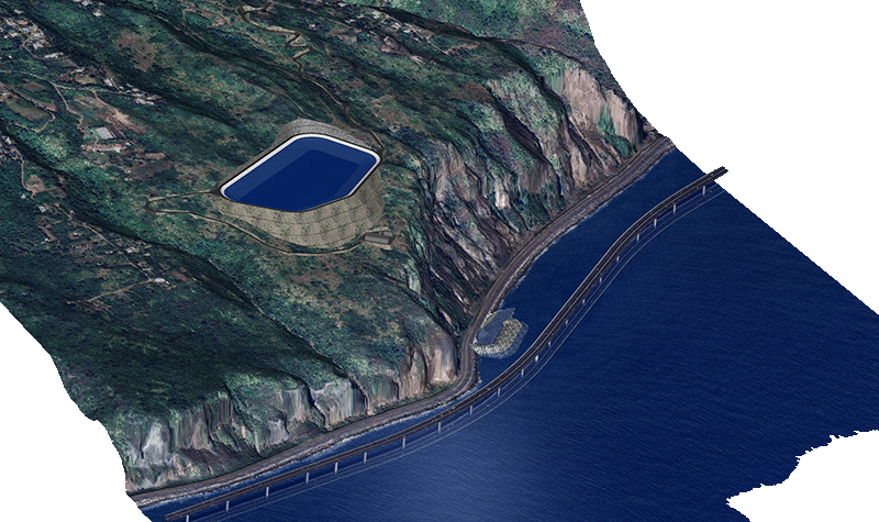 Vue 3D du site d'implantation de la STEP Tanika à la pointe du Gouffre